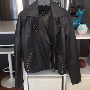 Boxy fit leather biker jacket in unique color